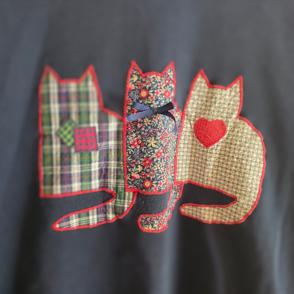 Vintage Jerzees made in USA womens large navy crew mocknwck 3 cat embroidered - Picture 2 of 8